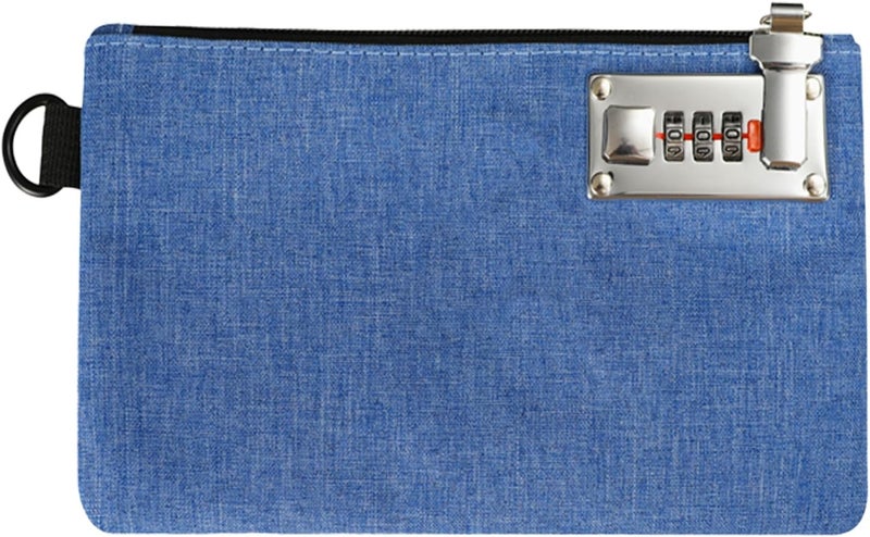 GEEDUD Lockable Money Bag - 5x8 Inches Durable Nylon Locking Bank Bag Coin Purse for Cash, Jewelry, Passports, Medicine, Credit Cards and Valuable Storage Cash Pouch (Blue) - Image 1